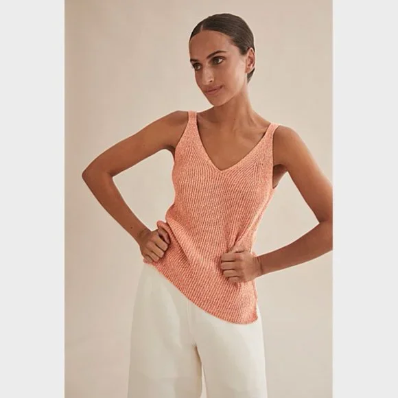 SOLD Country Road Orange Multi Knit Tank Top Size L Sleeveless V Neck Casual - Picture 4 of 13